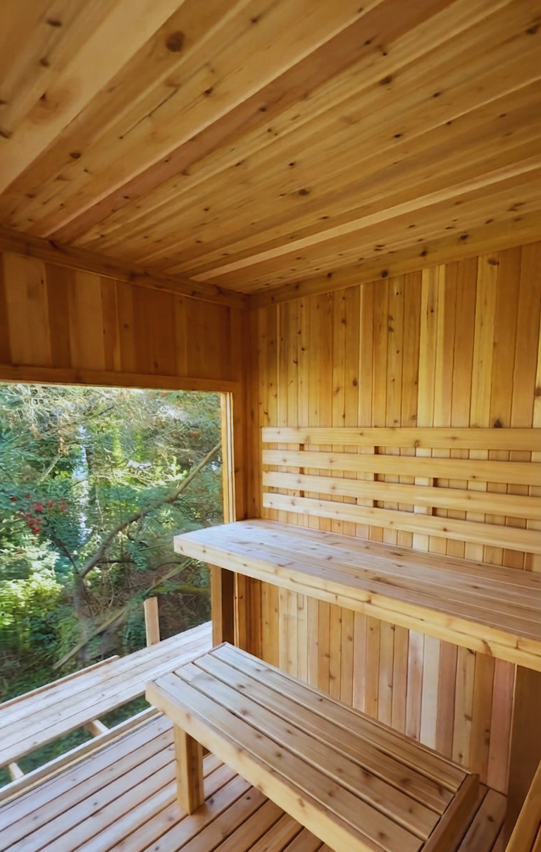 Cedar Sauna with Pillar Heater for a Spa Retreat Airbnb near Downtown Seattle